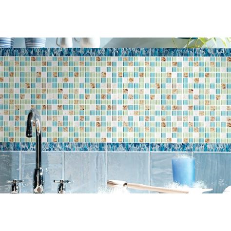 Tst Glass Stone Conch Resin Tiles Sky Blue Green Squared Bathroom