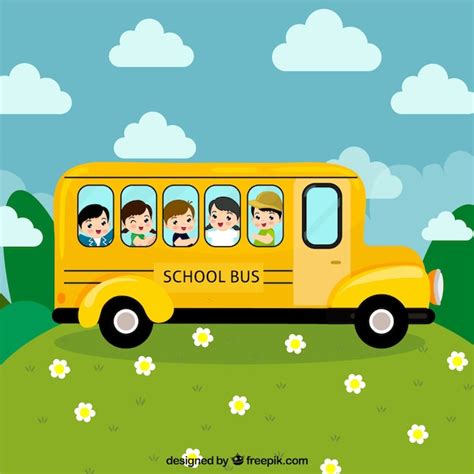 Autobús escolar con niños dibujado a mano Vector Gratis