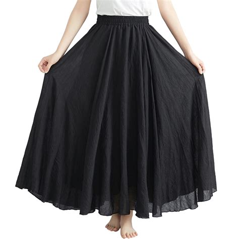 Ytianh Long Maxi Skirts For Women Solid Color Half Skirt Elastic Waist