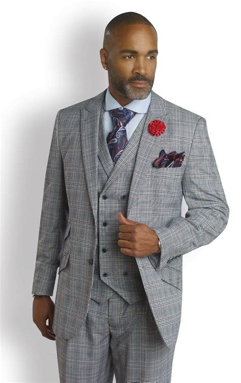 Ej Samuel Mens Gray Glen Plaid Db Vested Fashion Suit M2663 Evening Suit Glen Plaid Suit