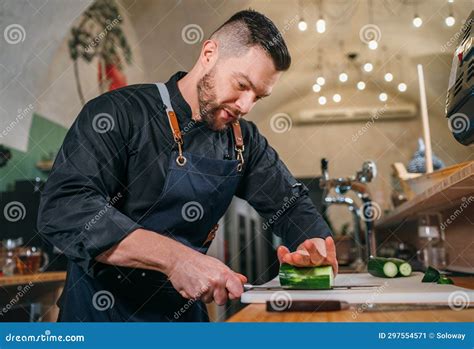 Man Bearded Chef Getting Ready Cooking Delicious Dish Chef At Work