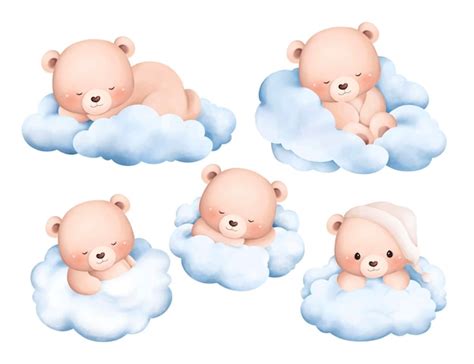 Conjunto de ilustraciones de acuarela de los bebés osos lindos que