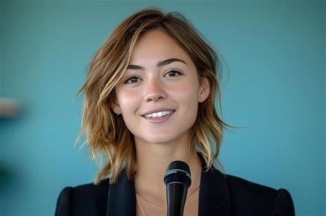 Premium Photo Woman Standing In Front Of Microphone