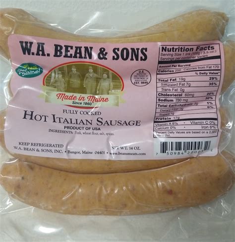 Pork Hot Italian Sausage W A Bean Sons