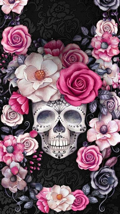 Skull With Roses Wallpaper