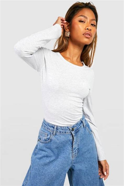 Basic Cotton Long Sleeve Crew Neck Top Boohoo Uk