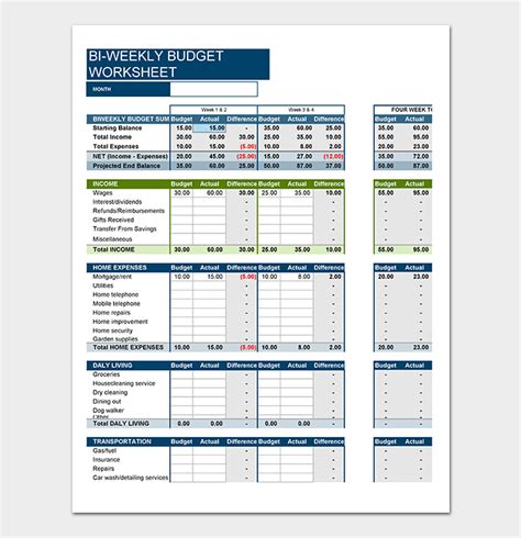 Excel Weekly Budget Template