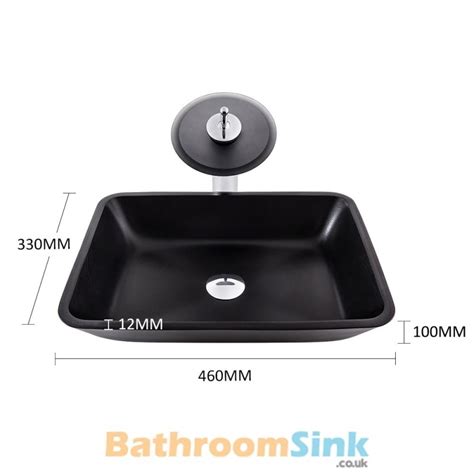 Rectangle Frosted Matte Black Tempered Glass Bathroom Countertop Sink