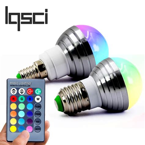 LQSCI E27 E14 LED RGB Bulb Lamp AC110V 220V3W LED RGB Spot Light