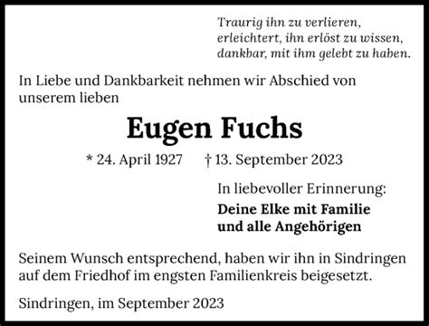 Traueranzeigen Von Eugen Fuchs Trauerundgedenken De