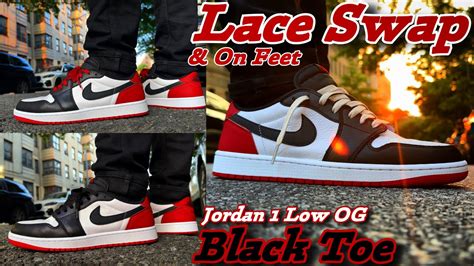 Air Jordan Low Og Black Toe Lace Swap On Feet Youtube