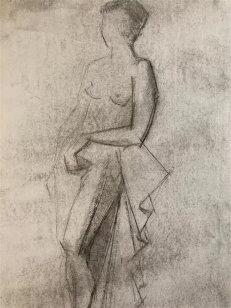 BEAU DESSIN FUSAIN Femme Nu Nue Erotique Cubiste Post Cubisme Papier