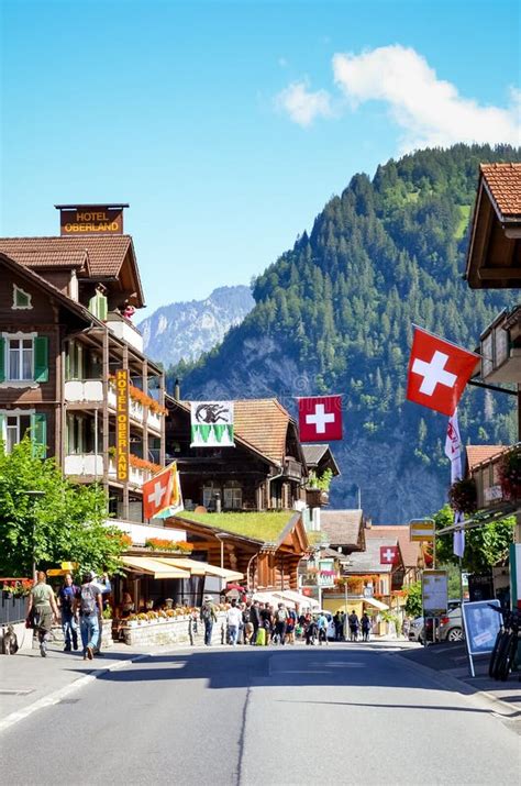 Lauterbrunnen, Switzerland - July 16, 2019: Main Street in Picturesque ...