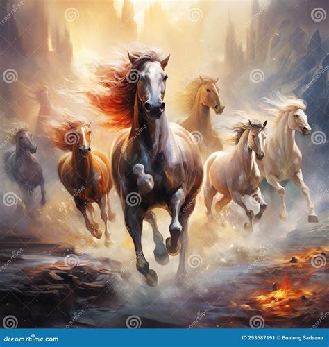 Ai Generated Illustration Wildlife Concept Of Wild Horses Mustangs In
