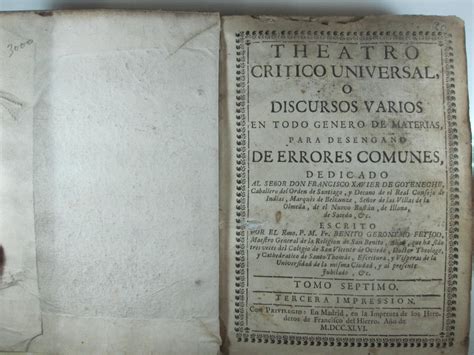 THEATRO CRITICO UNIVERSAL O DISCURSOS VARIOS EN TODO GENERO DE