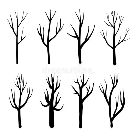 Collection Of Trees Silhouettes Isolated Naked Trees Set On White Background Stock Vector