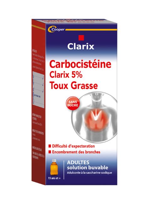 Clarix Expectorant Carbocisteine 5 Adultes Sans Sucre 250ml Cooper