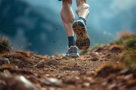Premium Photo A Man Running In The Mountains Sports And Hiking Concept
