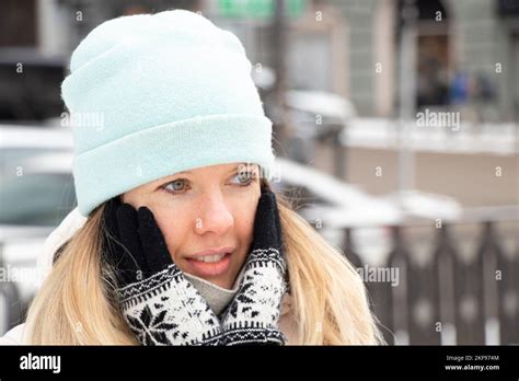 Girl In Winter In Winter Clothes In The City For A Walk Portrait Of A Girl On The Street In