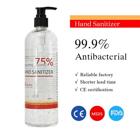 Waterless 500ml Antibacterial Disinfectant 75 Alcohol Hand Sanitizer