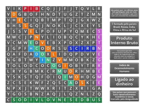 Países Emergentes Desenvolvidos e Subdesenvolvidos Caça palavras