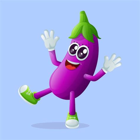 Premium Vector Cute Eggplant Character Smiling With A Happy Expression