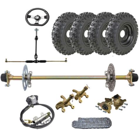 740mm Go Kart Rear Axle Kit 6 Wheels Tyre Front Steering Brake