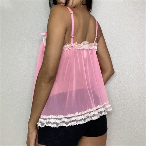 VICTORIAS SECRET PINK BABYDOLL TOP Lingerie Mesh Depop