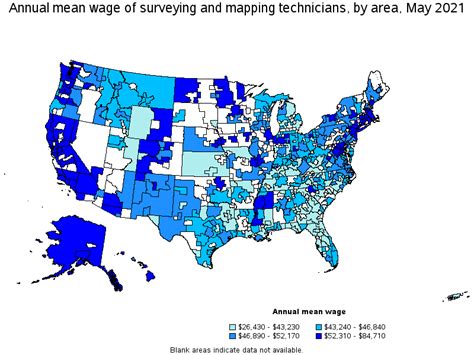 Map Of Annual Mean Wages Of Surveying And Mapping Technicians By Area