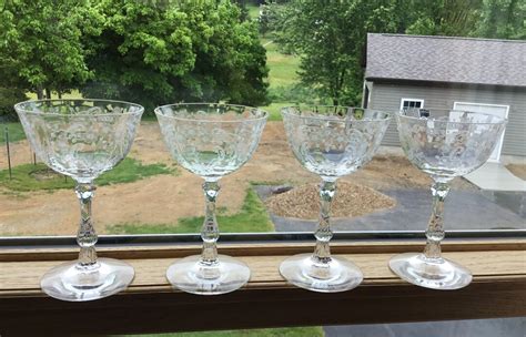 Vintage Fostoria Meadow Rose Etched Crystal Wine Cocktail Glasses Etsy