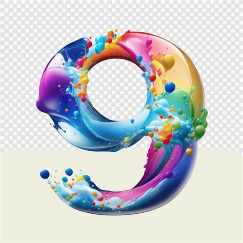 Premium Psd D Transparent Colorfull Splash Number Set