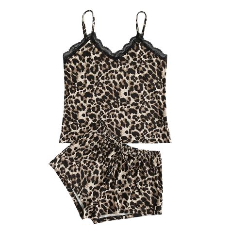 Winter Savings Clearance Lindreshi Womens Pajamas Sets Clearance Leopard Print Lingerie Silk