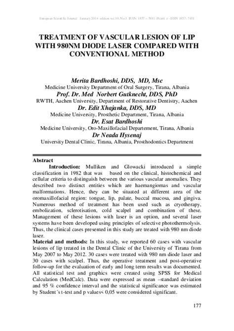 Pdf Treatment Of Vascular Lesion Of Lip With 980nm Diode Laser