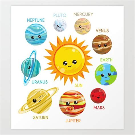 Cute Planets Solar System Space Cosmos Galaxy Art Print Solar