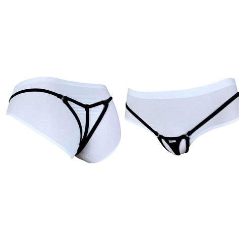 Shbikini Mini Micro Thong Crotchless Panties Lingerie Open Crotch String Black