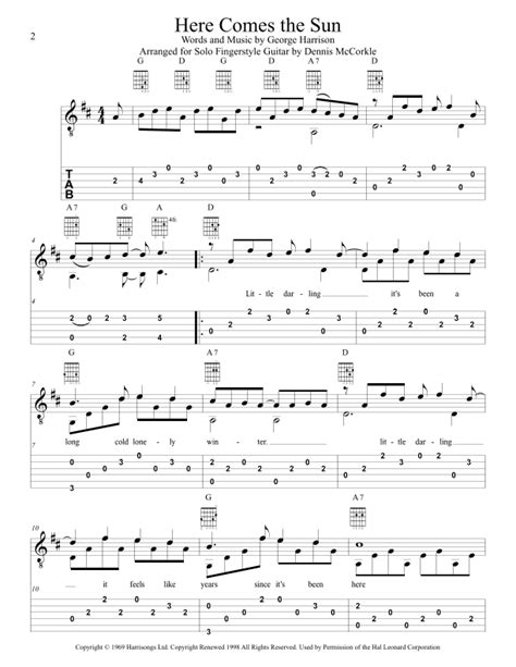 Here Comes The Sun Arr Dennis Mccorkle By The Beatles Sheet Music For Easy Guitar Tab At