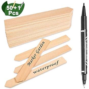 Whaline 50Pcs Étiquettes de Plantes en Bois avec Un Stylo Marqueur