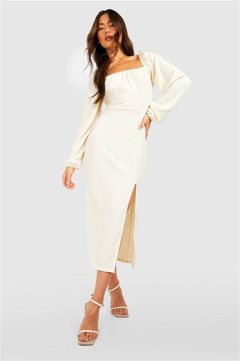 Textured Rouched Bust Midaxi Dress Boohoo Uk