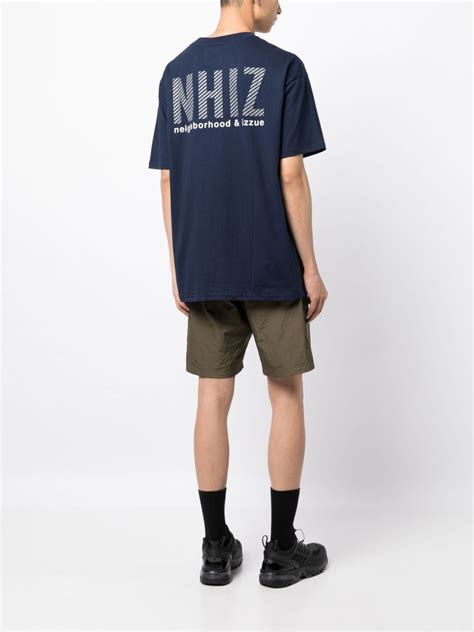 Izzue X Neighborhood Logo Print Cotton T Shirt Blue Farfetch