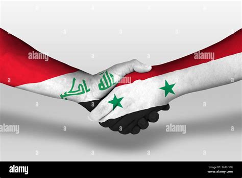 Handshake Between Syria And Iraq Flags Painted On Hands Illustration