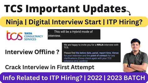 TCS Updates Ninja Digital Interview Start From 15 Sep ITP Hiring 2022