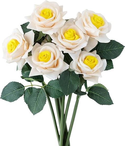 Amazon Mizii 6Pcs Artificial Roses Flowers Yellow Fake Silk Roses