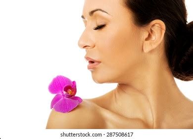Naked Woman Purple Orchid Petal On Stock Photo Shutterstock