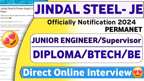 JINDAL STEEL RECRUITMENT 2024 CTC 8 LAKHS JINDAL STEEL VACANCY