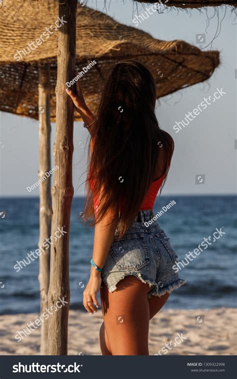Beautiful Sexy Brunette Girl Denim Shorts Stock Photo Shutterstock