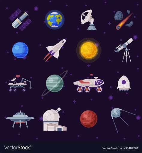 Space Objects Set Cosmos Exploration Space Vector Image