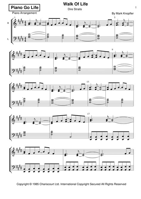 Walk Of Life Arr Piano Go Life By Dire Straits Sheet Music For Piano