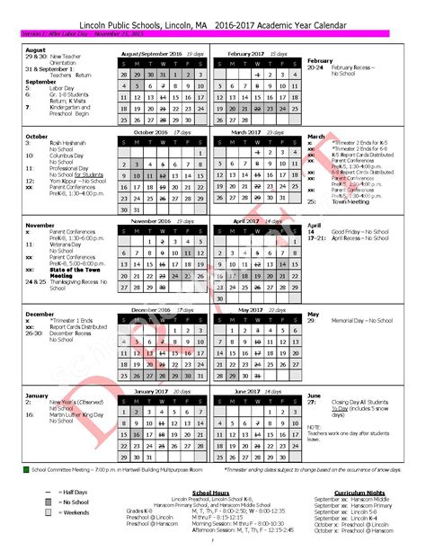 Lincoln Public Schools Calendars – Lincoln, MA