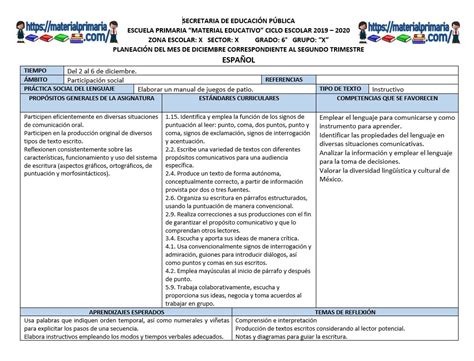 Planeaciones Del Quinto Grado Del Mes De Diciembre Ciclo Escolar 2019