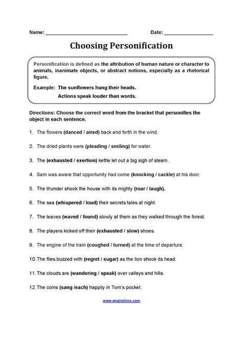 Personification Worksheets